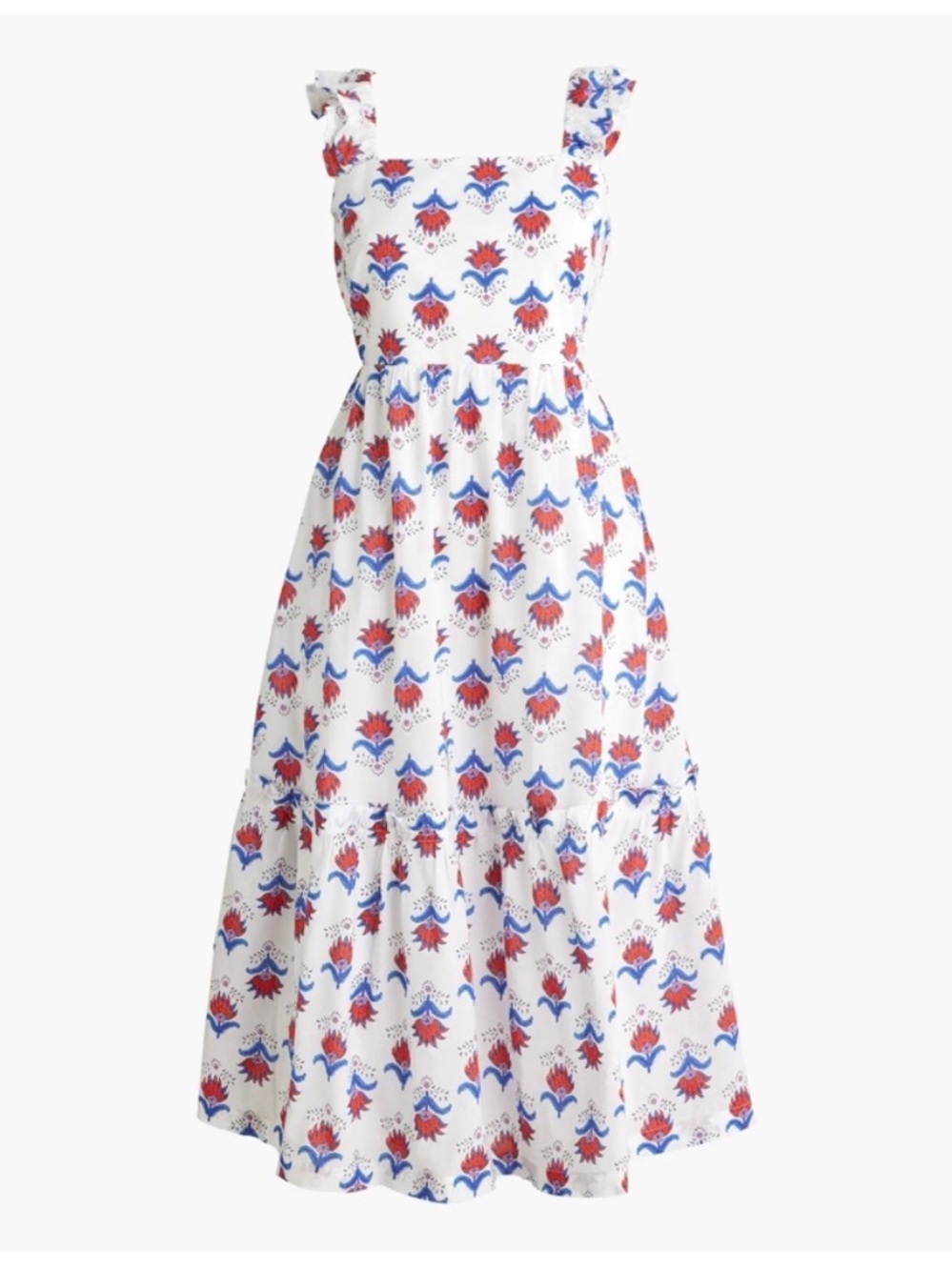 J. Crew Factory Red White & Blue Block Print Cotton Dress